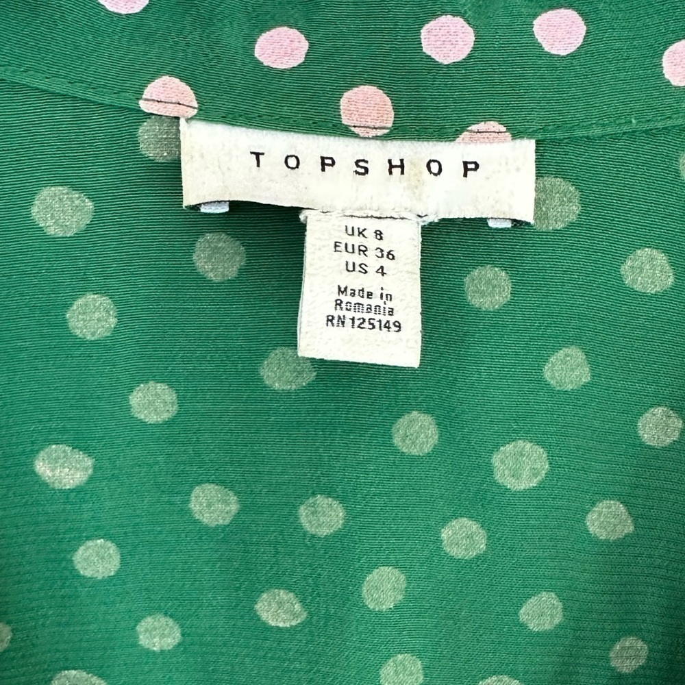 TopShop Kelly Green & Pink Polkadot Button Front Top - Picture 6 of 11